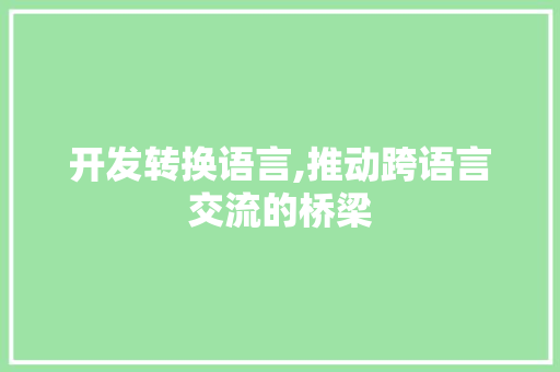 开发转换语言,推动跨语言交流的桥梁 神马SEO