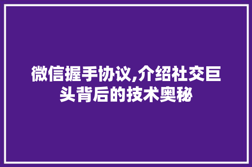 微信握手协议,介绍社交巨头背后的技术奥秘 搜狗SEO