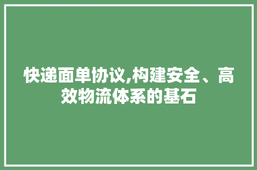 快递面单协议,构建安全、高效物流体系的基石
