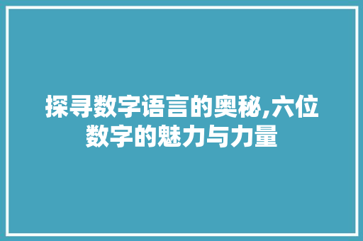 探寻数字语言的奥秘,六位数字的魅力与力量 神马SEO