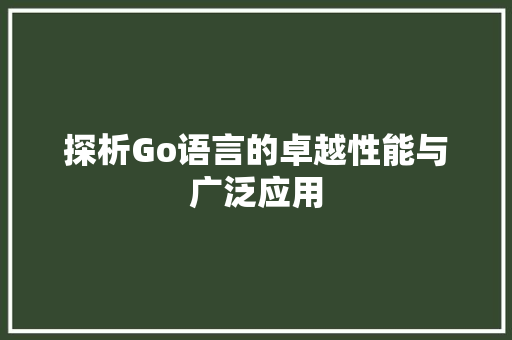 探析Go语言的卓越性能与广泛应用
