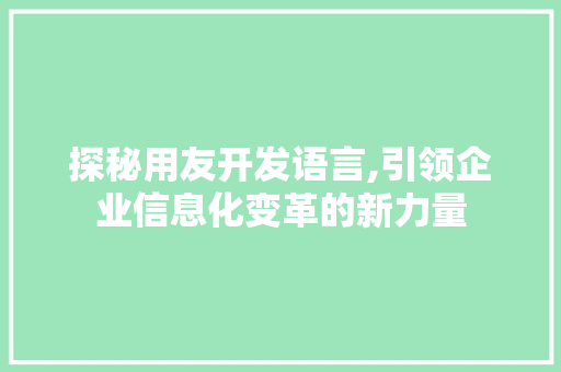 探秘用友开发语言,引领企业信息化变革的新力量 搜狗SEO