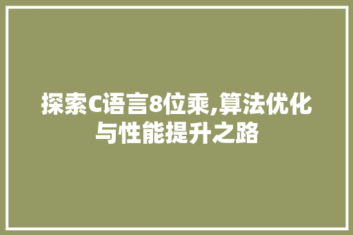 探索C语言8位乘,算法优化与性能提升之路 GoogleSEO