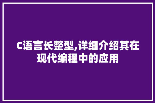 C语言长整型,详细介绍其在现代编程中的应用 必应SEO