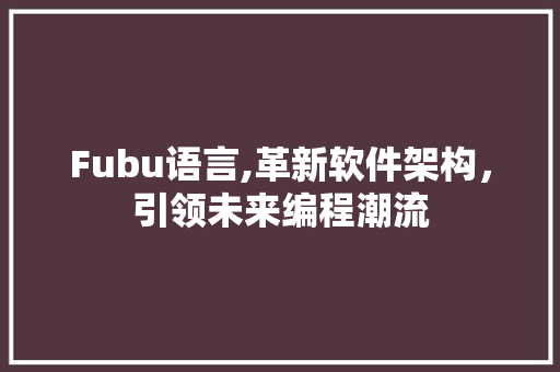 Fubu语言,革新软件架构，引领未来编程潮流 神马SEO
