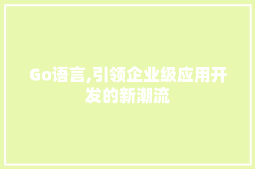 Go语言,引领企业级应用开发的新潮流 神马SEO