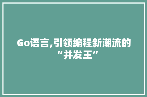 Go语言,引领编程新潮流的“并发王”