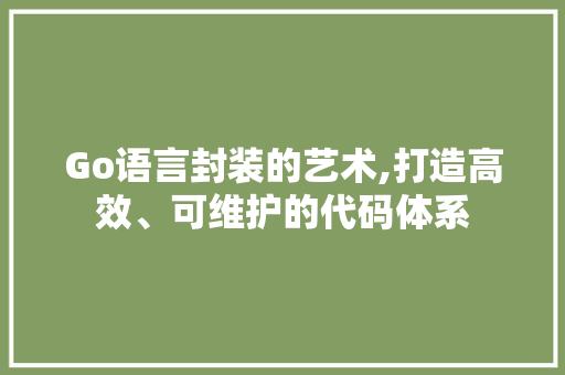 Go语言封装的艺术,打造高效、可维护的代码体系 神马SEO