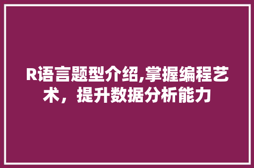 R语言题型介绍,掌握编程艺术，提升数据分析能力