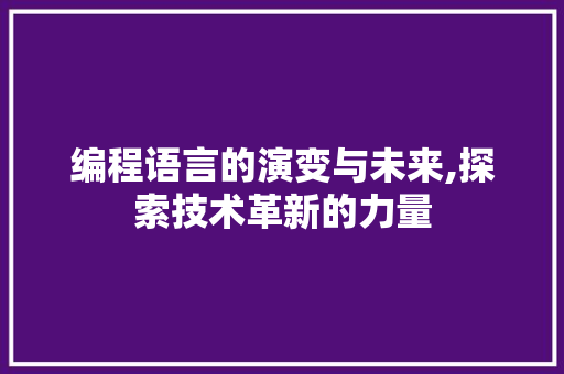 编程语言的演变与未来,探索技术革新的力量 GoogleSEO