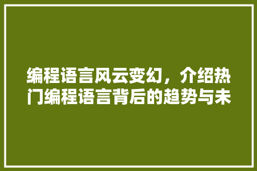 编程语言风云变幻，介绍热门编程语言背后的趋势与未来 GoogleSEO