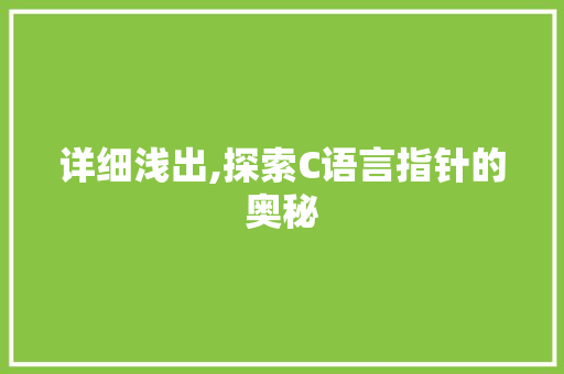 详细浅出,探索C语言指针的奥秘