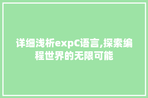 详细浅析expC语言,探索编程世界的无限可能