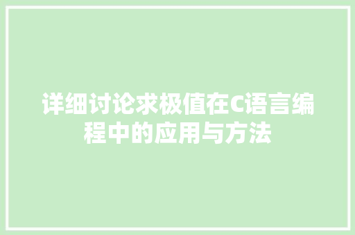 详细讨论求极值在C语言编程中的应用与方法