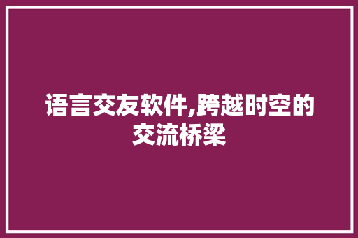 语言交友软件,跨越时空的交流桥梁