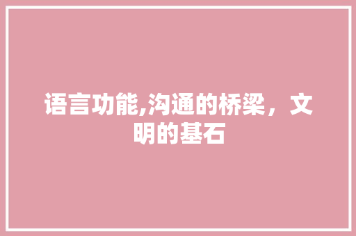 语言功能,沟通的桥梁，文明的基石