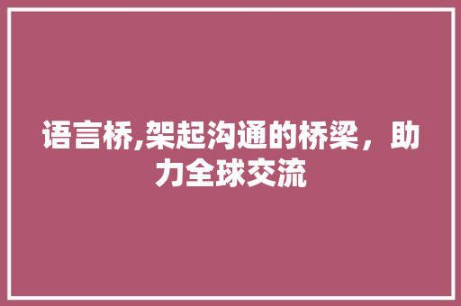 语言桥,架起沟通的桥梁，助力全球交流 搜狗SEO