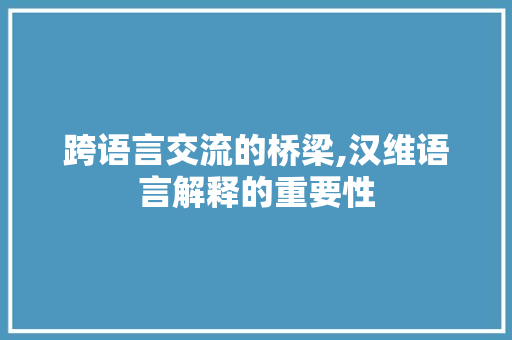 跨语言交流的桥梁,汉维语言解释的重要性 搜狗SEO