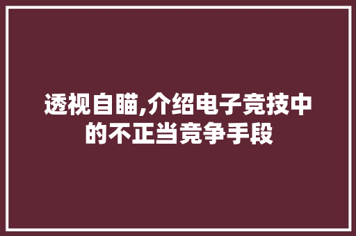 透视自瞄,介绍电子竞技中的不正当竞争手段