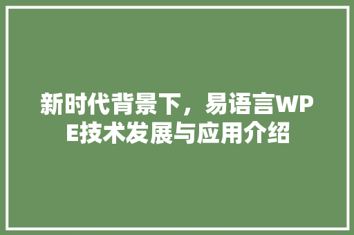 新时代背景下，易语言WPE技术发展与应用介绍 必应SEO