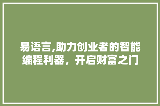 易语言,助力创业者的智能编程利器，开启财富之门 神马SEO