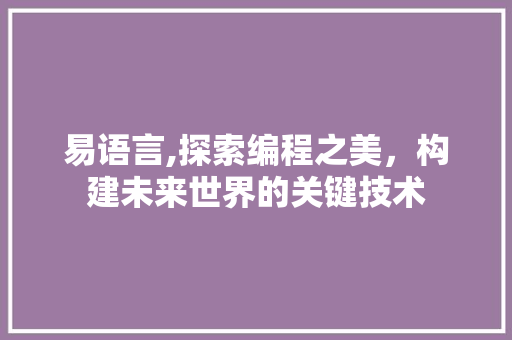 易语言,探索编程之美，构建未来世界的关键技术 GoogleSEO