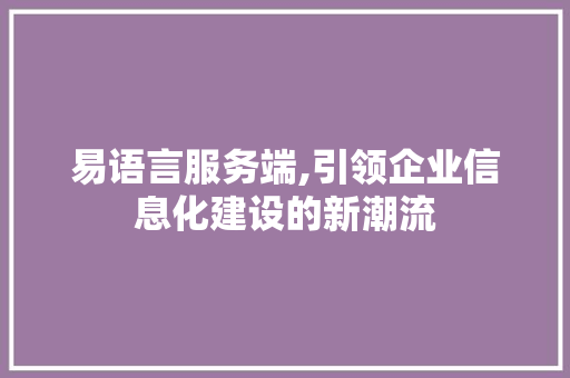 易语言服务端,引领企业信息化建设的新潮流 GoogleSEO