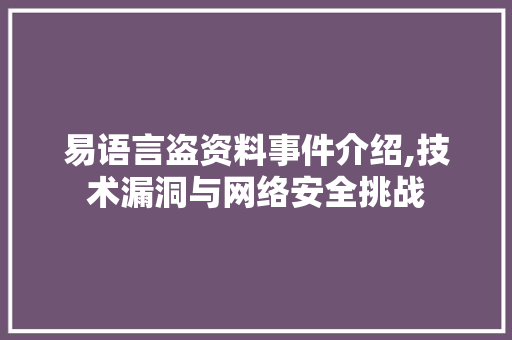 易语言盗资料事件介绍,技术漏洞与网络安全挑战 百度SEO