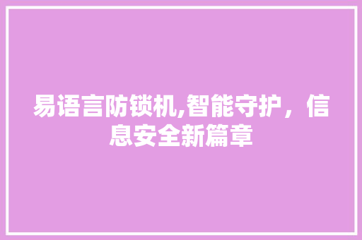 易语言防锁机,智能守护，信息安全新篇章 GoogleSEO
