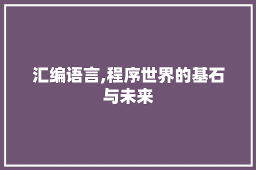 汇编语言,程序世界的基石与未来
