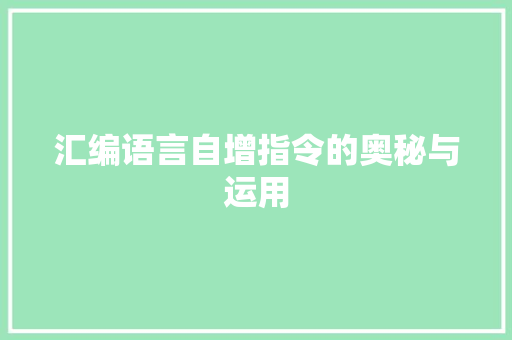 汇编语言自增指令的奥秘与运用 GoogleSEO