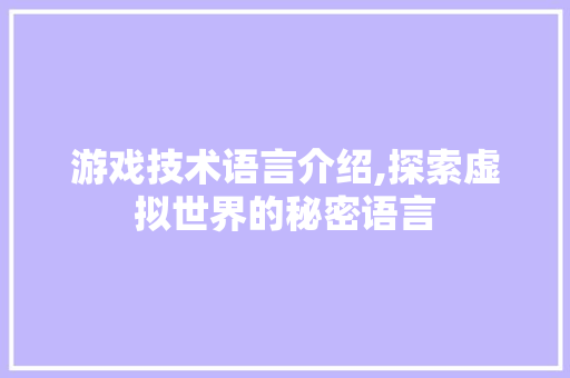 游戏技术语言介绍,探索虚拟世界的秘密语言 百度SEO