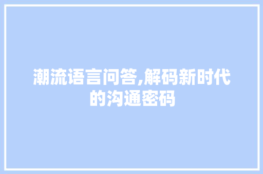 潮流语言问答,解码新时代的沟通密码