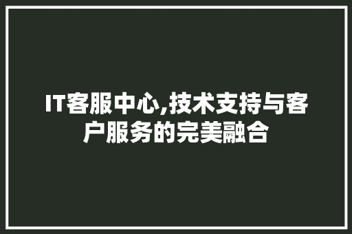IT客服中心,技术支持与客户服务的完美融合