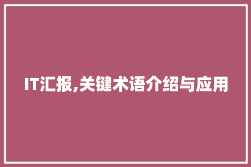 IT汇报,关键术语介绍与应用 搜狗SEO