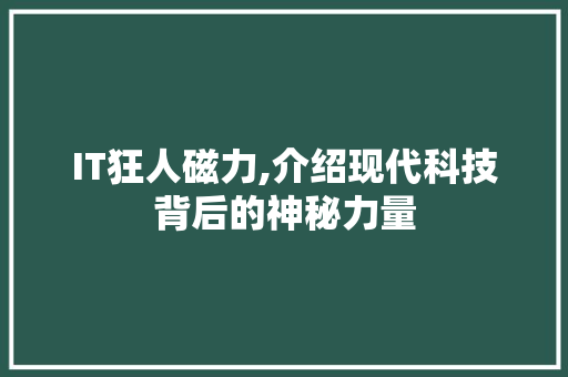 IT狂人磁力,介绍现代科技背后的神秘力量