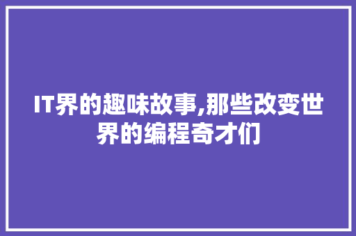 IT界的趣味故事,那些改变世界的编程奇才们 必应SEO