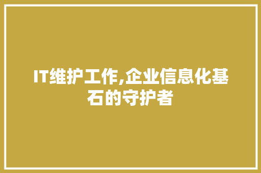 IT维护工作,企业信息化基石的守护者