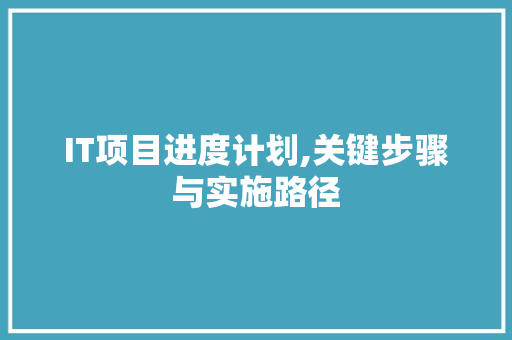 IT项目进度计划,关键步骤与实施路径