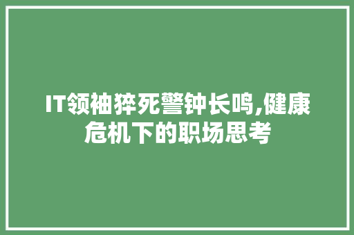 IT领袖猝死警钟长鸣,健康危机下的职场思考