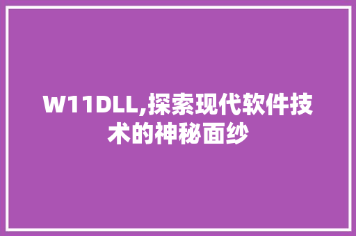 W11DLL,探索现代软件技术的神秘面纱