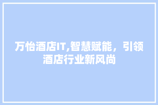万怡酒店IT,智慧赋能，引领酒店行业新风尚 GoogleSEO