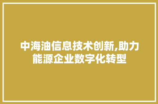 中海油信息技术创新,助力能源企业数字化转型