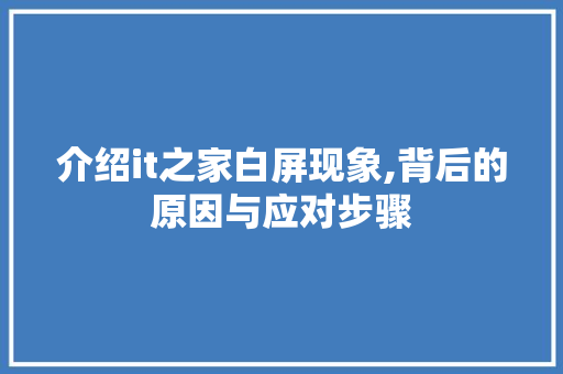 介绍it之家白屏现象,背后的原因与应对步骤