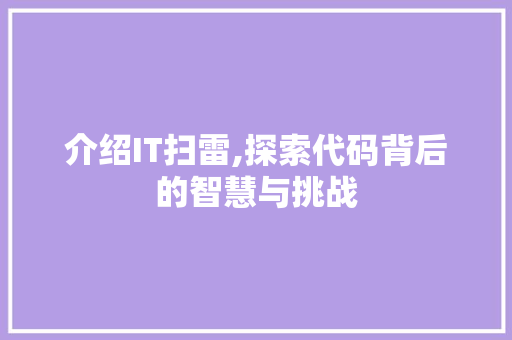 介绍IT扫雷,探索代码背后的智慧与挑战