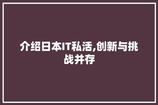 介绍日本IT私活,创新与挑战并存