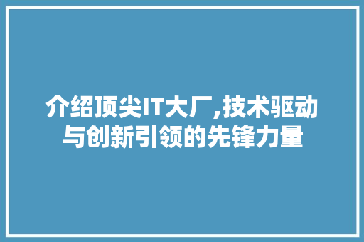 介绍顶尖IT大厂,技术驱动与创新引领的先锋力量