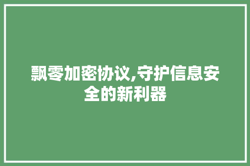 飘零加密协议,守护信息安全的新利器 神马SEO