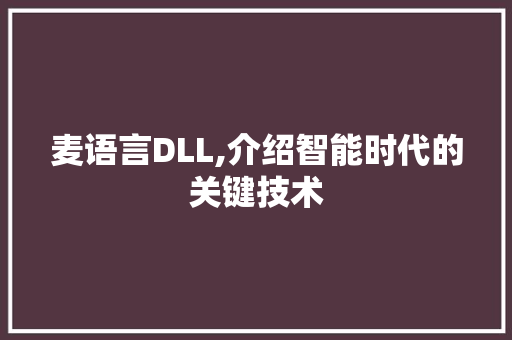 麦语言DLL,介绍智能时代的关键技术 百度SEO