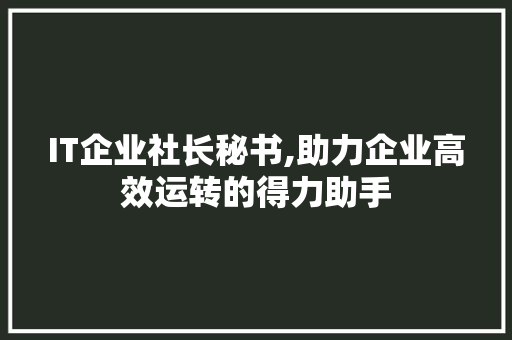 IT企业社长秘书,助力企业高效运转的得力助手